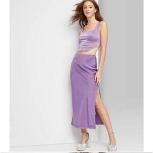NWOT Women's Satin Lace Trim MIDI Skirt - Wild Fable™ Mauve XS